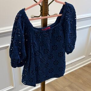 Lilly Pulitzer Navy Blue Eyelet Blouse